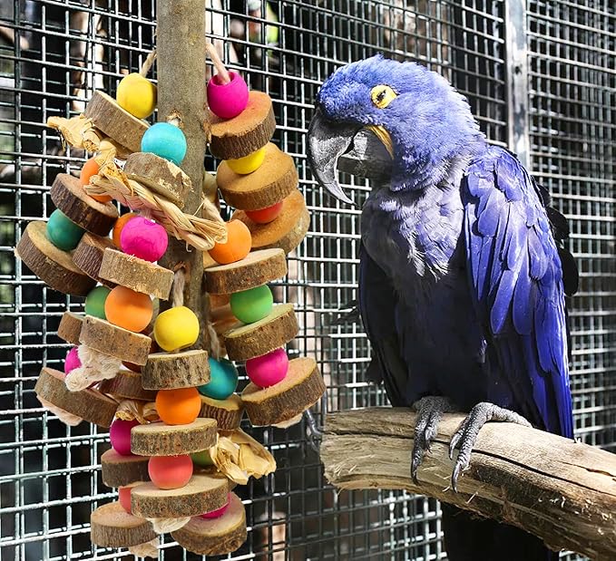 Bird Toys, Parrot Toys Natural Peppered Wood Bird Chew Toys for Small and Medium-Sized Parakeet,Cockatiel,Conures,Lovebirds Macaws,African Grey,Cockatoos,Amazon Parrots,Aviary Hanging Toys