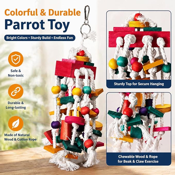 Rypet Bird Chewing Toy - Parrot Cage Bite Toys Wooden Block Bird Parrot Toys for Small and Medium Parrots and Birds