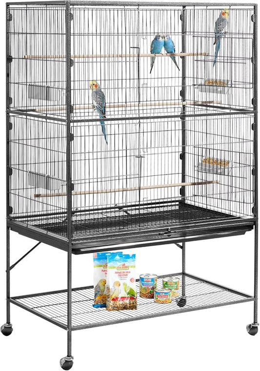 VEVOR Bird Cage, 36.6 x 22.8 x 59.5 inch, Flat Top, Wrought Iron Bird Flight Cage with Perches, Slide-Out Tray and Plastic Feeders, for Blue Tit, Cockatiel, Canary, Monk Parakeet, African Grey Parrot