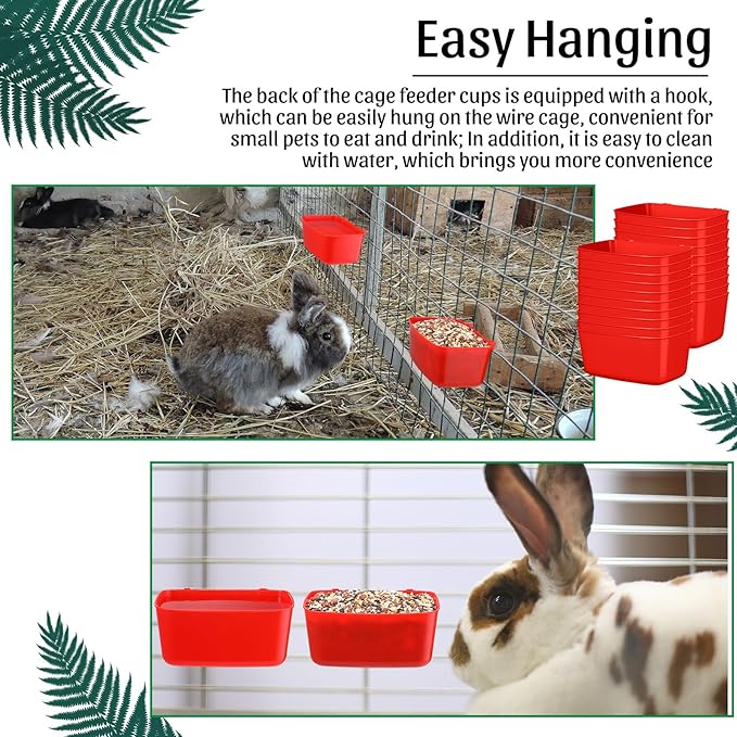 Zhehao 20 Pcs Bird Cage Cups Chicken Feeder Waterer Cups 18 oz Pigeon Feeder Plastic Poultry Wire Cage Hanging Rooster Chicken Water Bowl for Pet Bunny Gamefowl Poultry(Red)