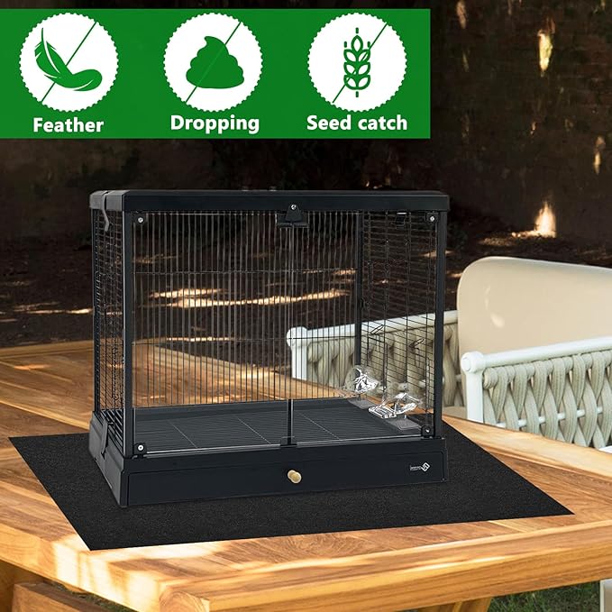 Large Bird Cage Mat, 35x47 Inch Under Pet Cage Mat for Bird Cages, Dog Crate Mat Liner, Reptile Aquariums, Waterproof Felt Liner with Non-Slip Backing for Kennel Training, Floor Protector