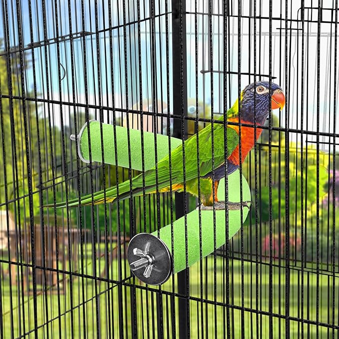 FrgKbTm U Shape Parrot Perch Stand Toy Bird Platform Sand Paw Grinding Clean Stick Exercise Conure Budgie Cockatiel Cage Accessories (Green Corner Medium)
