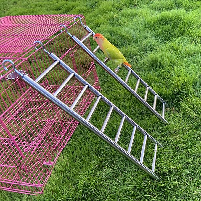 2Pack Stainless Steel Bird Ladders 9-Step Parrot Ladder Hanging Bird Cage Climbing Toys with Hooks Birds Exercise Toy for Parakeets, Parrots, Cockatoo，Rust-Resistant and Easy to Clean