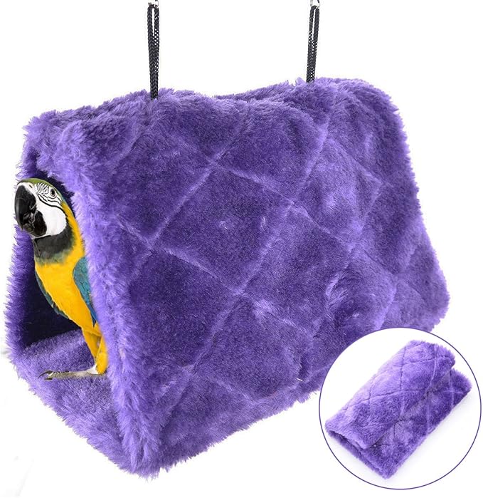 MOACC Winter Warm Bird Nest House Shed Hut Hanging Hammock Finch Cage Plush Fluffy Birds Hut Hideaway for Hamster Parrot Macaw Budgies Eclectus Parakeet Cockatiels Cockatoo Lovebird (L, Purple)