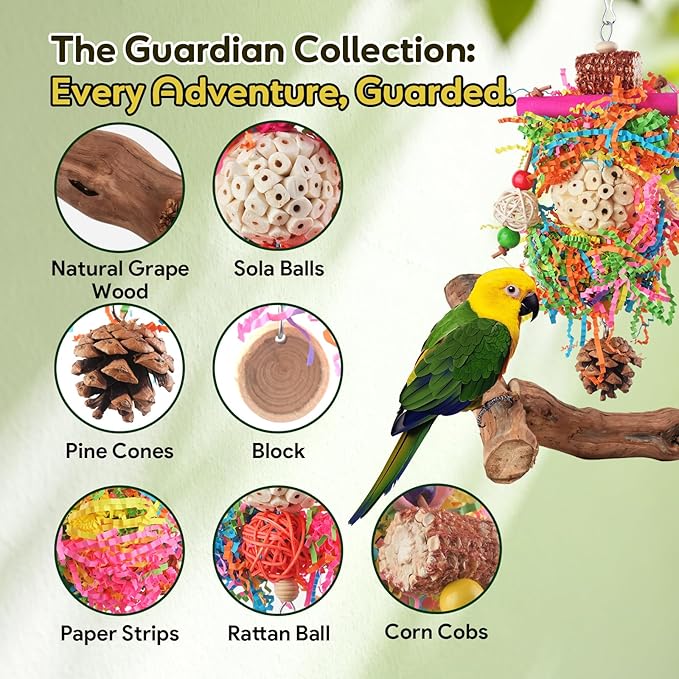 Bird Toys, Parakeet Foraging Toys, Hanging Chewing Toys with Natural Wooden Perches, Bird Cage Accessories, Suitable for Parakeets, Cockatiels, Budgies, Lovebirds & More