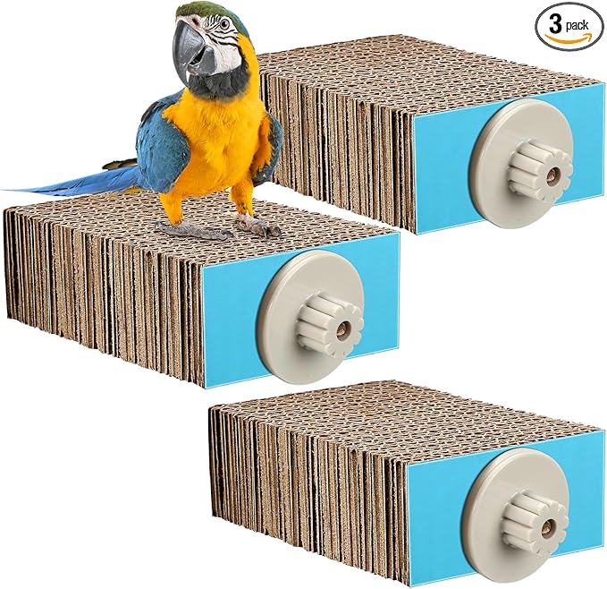 Skyygemm 3 Pcs Bird Chew Toys Parrot Perch Cardboard Platform for Cage Bird Paw Grinding Stand Parrot Cage Playground Exercise Toys for Macaws Small Parakeets Budgies Conure Cockatiel (Small)