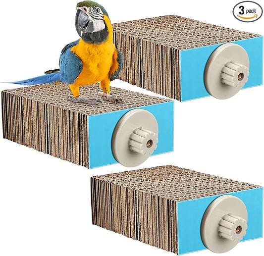 Skyygemm 3 Pcs Bird Chew Toys Parrot Perch Cardboard Platform for Cage Bird Paw Grinding Stand Parrot Cage Playground Exercise Toys for Macaws Small Parakeets Budgies Conure Cockatiel (Small)
