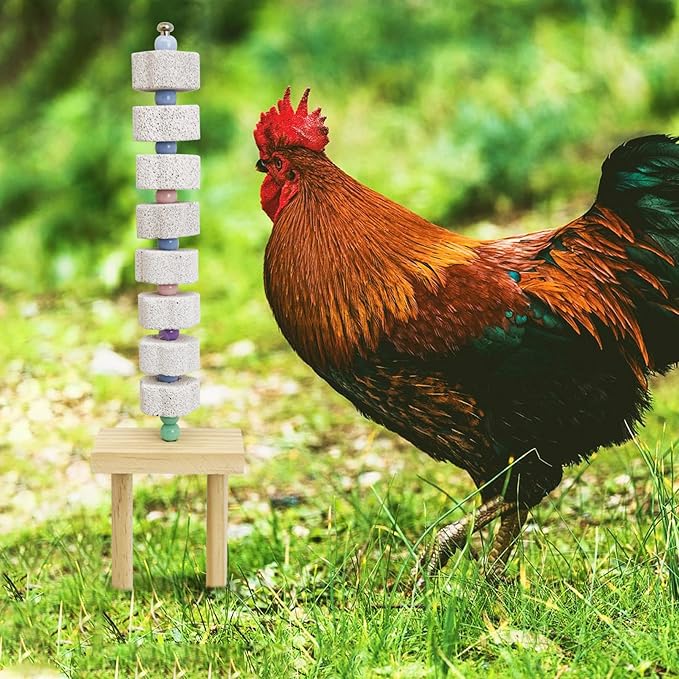 Hamiledyi Chicken Chewing Toy 2 Pack Chicken Coop Accessories with Calcium Stone & Wood Stake Enrichment Toys for Hens, Ducks, Geese, Cockatiel, Parakeet, Parrot, Budgie