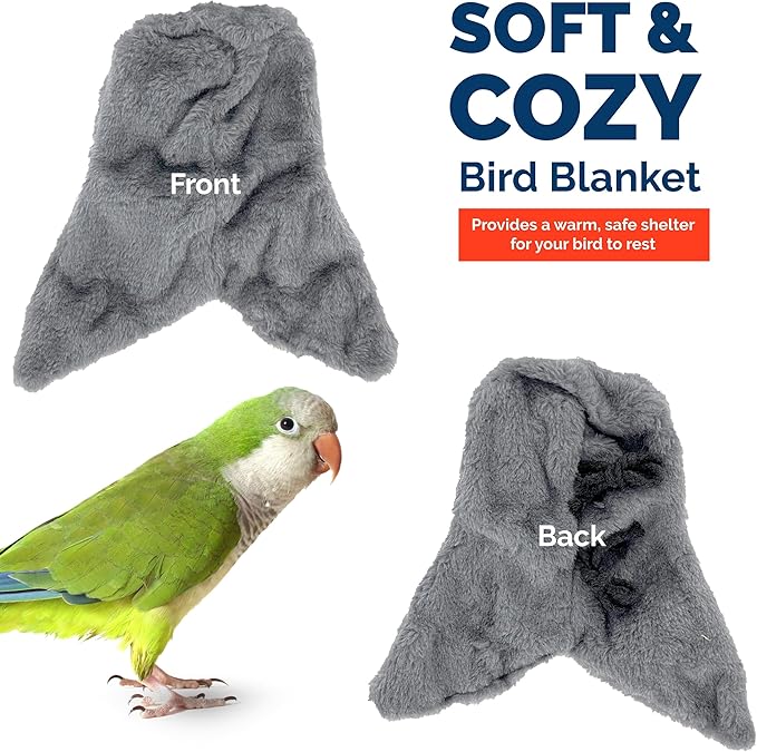 Bird Corner Fleece Blanket – Soft Cozy Cage Liner for Parrots, Conures, Cockatiels & Small Birds – 6-Inch Gray Hammock Snuggle Hut – Winter Warm Bird Cage Accessory (Large)