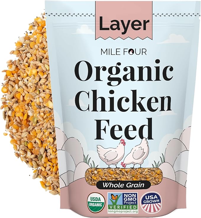 Mile Four Organic Chicken Feed – Layer Whole Grain, Non-GMO, USA Grown, 16% Protein, Corn-Free, Soy-Free, Non-Medicated Feed for Chickens, 2 lb Sample