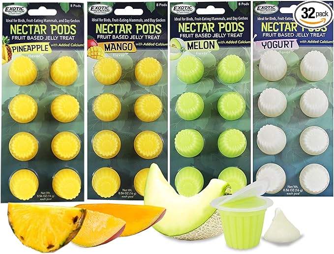 Nectar Pods (Variety 4 Pack) - Calcium-Fortified Jelly Fruit Treat - Sugar Gliders, Marmosets, Squirrels, Parrots, Cockatiels, Parakeets, Birds, Hamsters, Day Geckos, Kinkajous & Other Small Pets