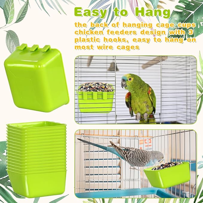 20 Pcs Bird Cage Cups Chicken Waterer Feeder Bird Water Dispenser Hanging Quail Waterer Pigeon Feeder for Pigeon Quail Parakeets Rabbit Poultry (Green)