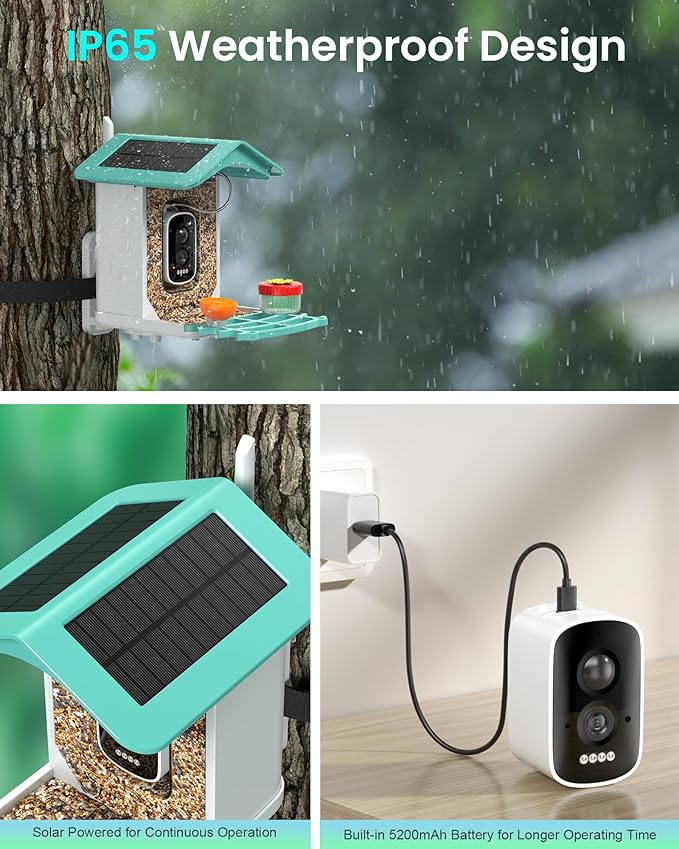 Smart Bird Feeder with Camera, AI Identifies 16,000+ Birds, Solar Powered, 2.5K HD, Auto Capture & Notify, Ideal Gift for Bird Lovers