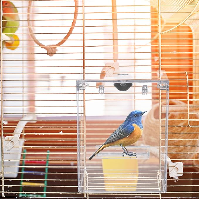 Happyyami Hanging Bird Bath Box for Cage Parrot Bathtub with Splash Guard Multifunctional Bird Shower for Parakeet Cockatiel and Small Birds Indoor Birdcage Accessory 6.49X5.11X5.11In
