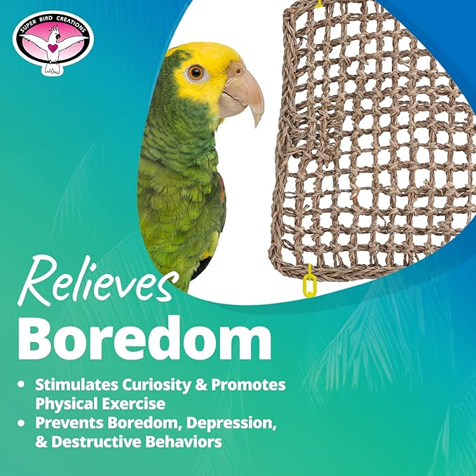 Super Bird Creations SB50004 Seagrass Mat for Cage Decor, Pet Enrichment and Boredom Relief - Versatile Toy-Making Base - Ideal for Parrots - Small to Large Birds & Reptiles - 10"x10" (3 Pack)