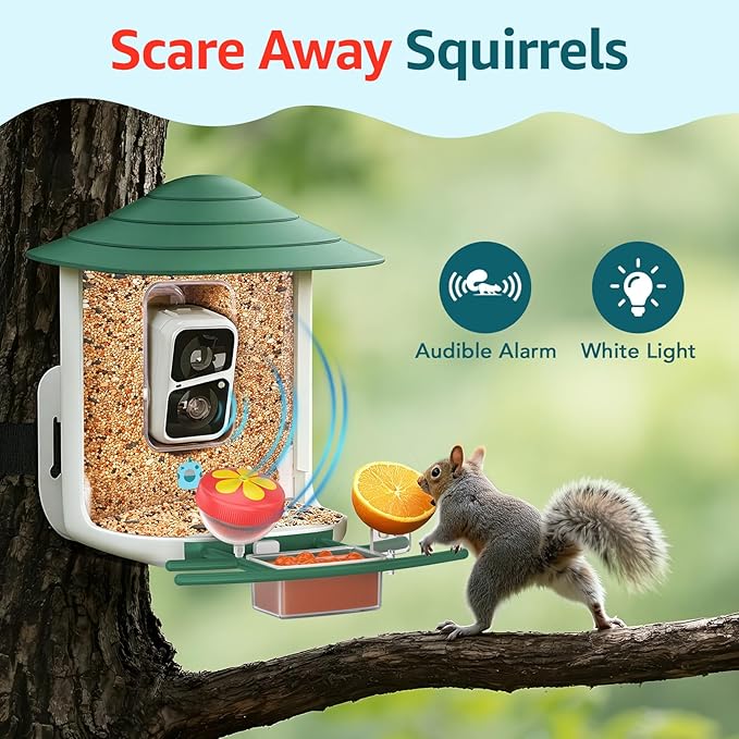 birdsnap® TUC Bird Feeder with Camera 2K HD Live with 32GB Card Auto Detect & Notify AI Identify Camera Birds Feeders Solar Powered Wireless Outdoors Backyard Gift for Mom Dad Birds Lover, 2.4G WiFi