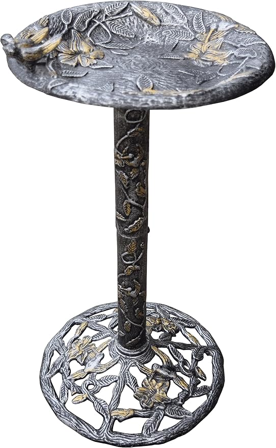Oakland Living 5131AP Antique Pewter Hummingbird Design Aluminum Birdbath, Silver