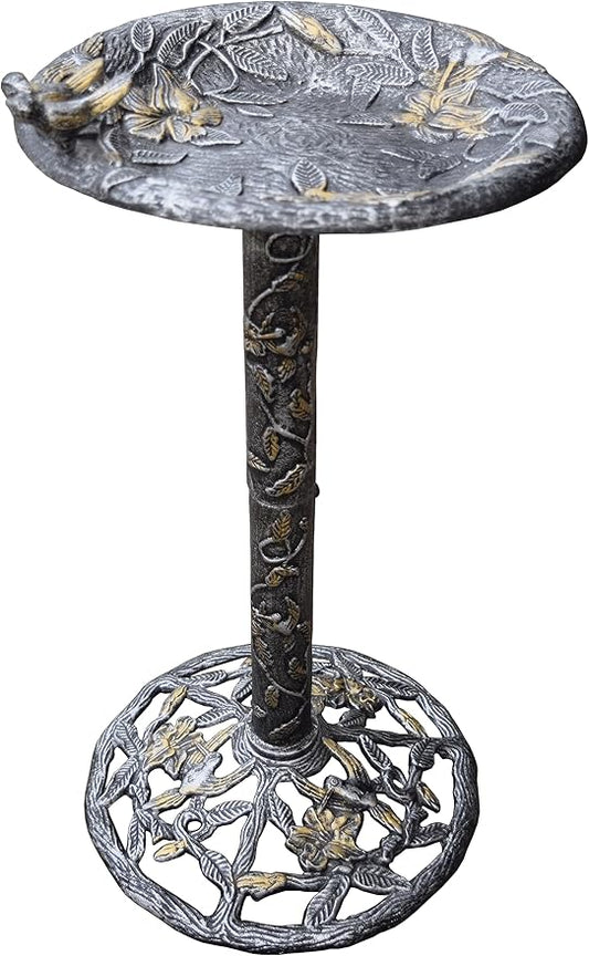 Oakland Living 5131AP Antique Pewter Hummingbird Design Aluminum Birdbath, Silver