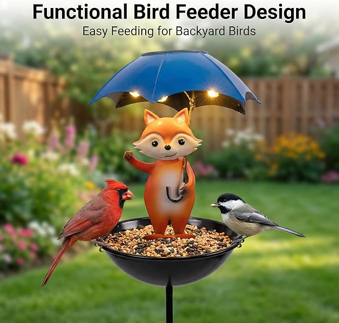Topadorn Solar Bird Feeder with Pole – Outdoor Standing Bird Feeder with LED Light for Garden & Yard