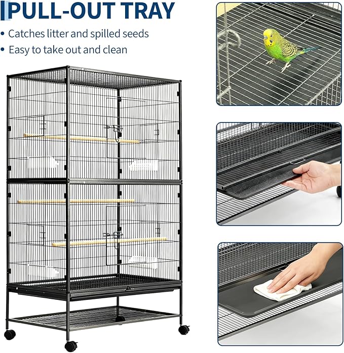 60" H Large Bird Cage, Rolling Bird Cage with Storage Stands, Feed Bowls, Wide Flight Parakeet Cage for Macaw, Parakeets, Conures, Cockatiel, Cockatoo