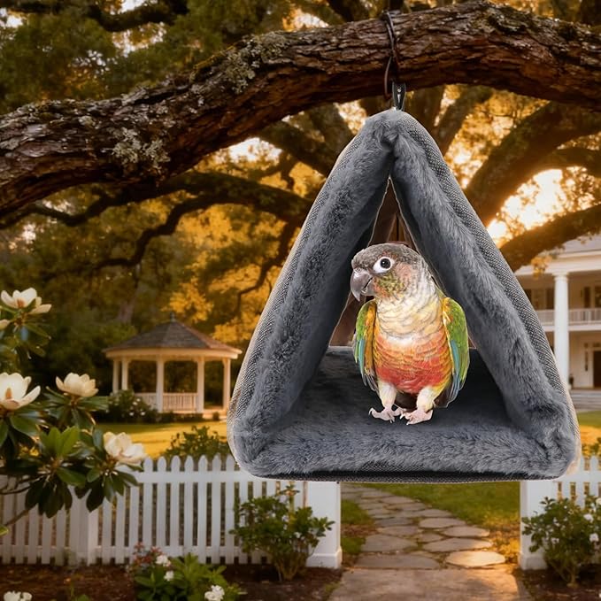Litewoo Winter Warm Bird Nest House Hanging Hammock Shed Hut Cotton Parrot Sleeping Bed Plush Double Access Birds Hut Hideaway Tent for Parrot Parakeet Cockatiel Cockatoo Budgie Lovebirds (L/Grey)