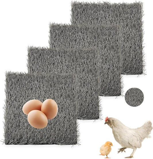 PINVNBY 4 Pcs Washable Chicken Pads for Nesting Box,Artificial Grass Mat for Chicken Coop Laying Hen Nest Bedding Fake Grass Synthetic Turf Mats for Pet Garden Lawn Indoor Outdoor(Gray)