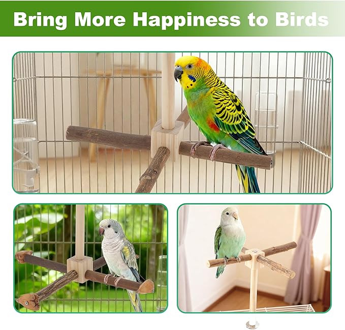 Rotating Bird Perches, Natural Wooden Perch with Chew Toy, Bird Toys for Small & Medium Birds, Small, Natural Wood Color, 1 Set