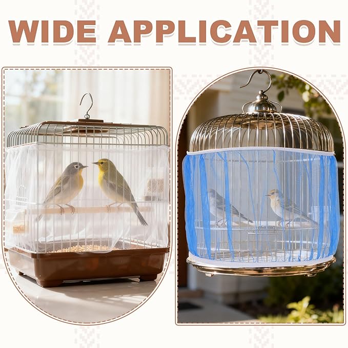 Bird Cage Seed Catcher, Bird Cage Net Cover Seeds Guard, Universal Birdcage Accessories, Black, Circumference 90.6"-118.1", Height 19.7" for Parrot Cockatiel Enclosures