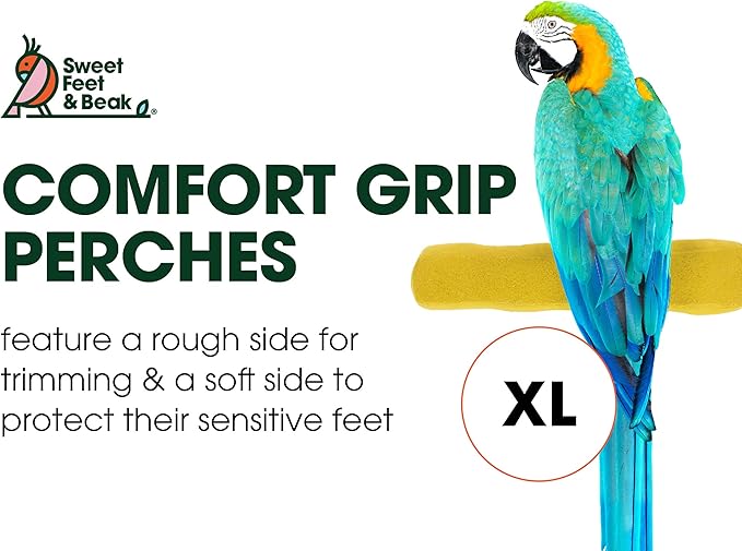 Sweet Feet and Beak Comfort Grip Safety Perch for Bird Cages - Patented Pumice Perch for Birds to Keep Nails and Beaks in Top Condition - Safe Easy to Install Bird Cage Accessories XL 13.5" - Yellow