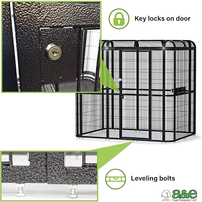 A&E Cage Co WI8662 Black Walk-in Bird Aviary – 86" x 62" x 79" Large Parrot Cage with Front Door – Includes 3 Feeder Doors, Stainless Steel Bowls & Durable Powder Coated Finish