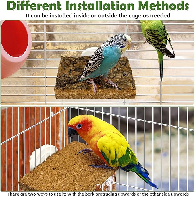 kathson Natural Cork Bird Perch Stand Platform Small Birds Wooden Rectangle Stand Perch Parakeet Chewing Toy Cage Accessories for Lovebirds Cockatiels Conures Parrots(Style B,2PCS)