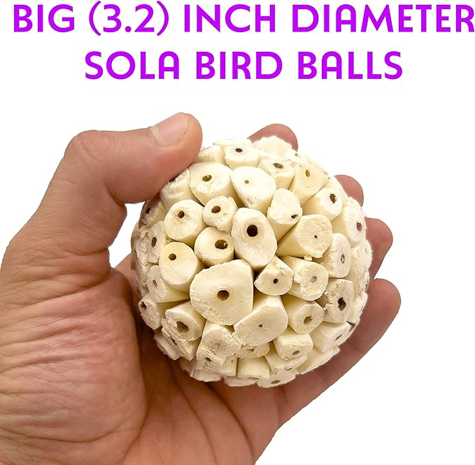by M&M 5101 Big Sola Bird Balls Pk3 - Handmade Natural Sola Wood Chew Balls, Lightweight Pithy Bird Safe Material, Great Fun for Beaks and Feet, Ideal for Medium Size Pet Birds