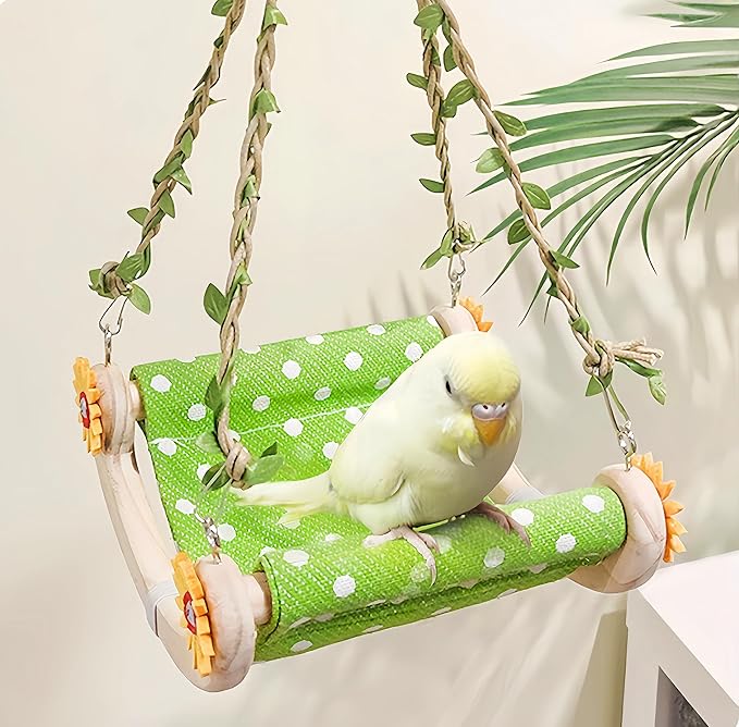 Bird Nest for Cage Parakeets Sleeping Bed Hanging Bird Hammock Parrot Bed Nest Wooden Perch Stand Swing for Conure, Budgie, Lovebird, Finch, Small Pets-Curving Perch