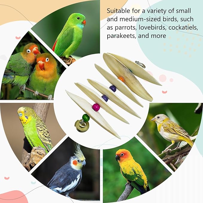 3 Pack Bird Chewing Toy Cuttlebone Parrot Toy with Bell Hanging Bird Beak Grinding Stone Parakeet Cage Accessories for Small & Medium Budgies Lovebirds Cockatiels (Flake, 6 Per Skewer)