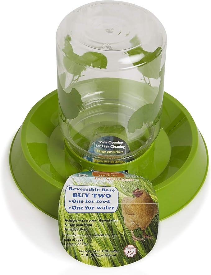 Lixit® Feeder or Waterer for Chickens and Other Wildlife - Made in USA (2 Quart - Pack of 2)