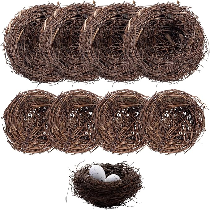24PCS Small Faux Bird Nests with Eggs – Handmade Rattan Bird Nests for Easter, Weddings, Home Parties, and Christmas Tree Decorations – Includes Mixed Size Nests and Assorted Eggs