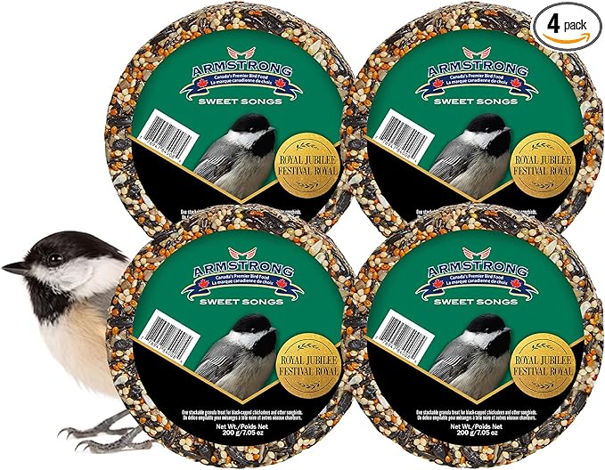 Armstrong Wild Bird Food Royal Jubilee Sweet Songs Granola Stack, 7.05oz (Pack of 4) High-Energy Treat with Black Oil Sunflower, Safflower & Nyjer Seeds - Ideal for Granola Stack Feeders