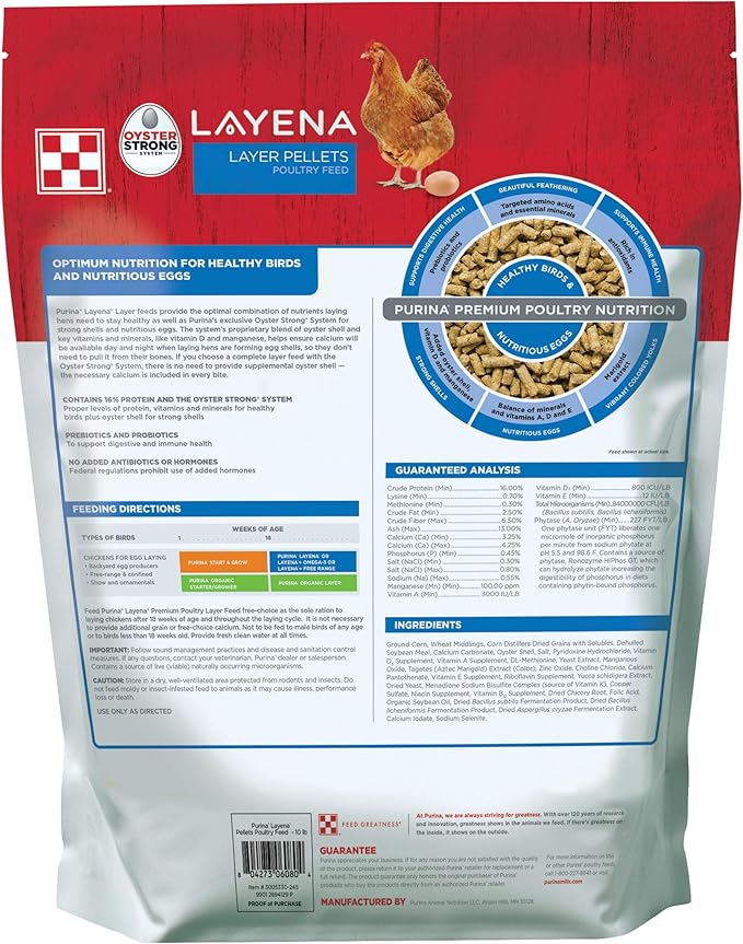 Purina Layena | Nutritionally Complete Layer Hen Feed Pellets | 10 Pound (10 lb) Bag
