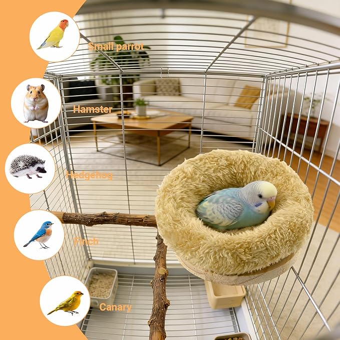 Small Bird Nest for Cage Removable Plush Parrot Hammock Bed Winter Warm Resting Perch Platform for Small Budgies, Lovebirds, Cockatiels, Canaries, Parakeets Cage