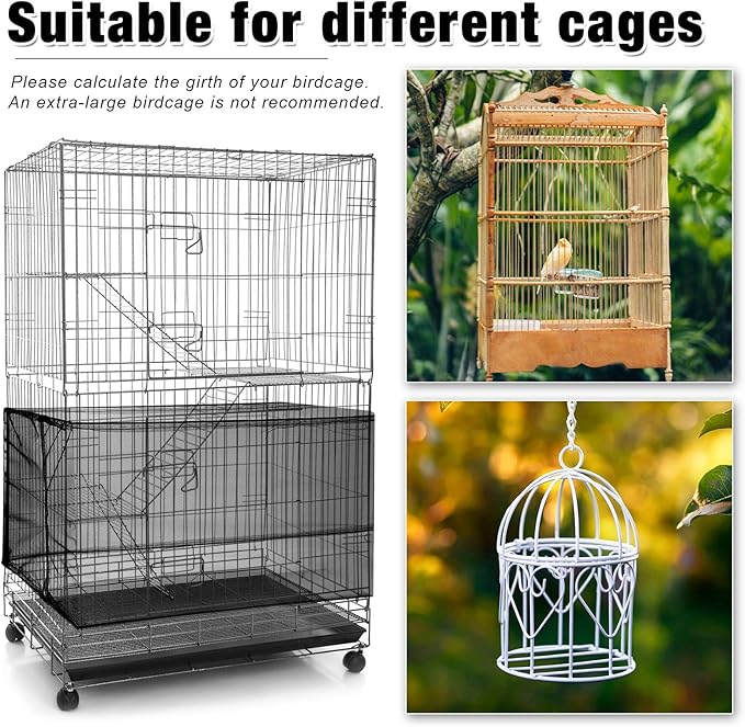 Shappy Large Bird Cage Seed Catcher,Bird Cage Cover Net Skirt Guard,Adjustable Soft Airy Mesh Net for Parrot Parakeet Macaw(118 x 15 Inch/ 300 x 37 cm,White)