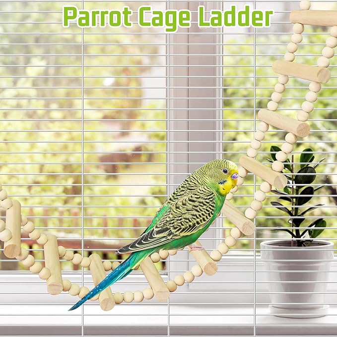 BNOSDM Long Bird Ladder Bridge 39.4 in Wooden Parakeet Climbing & Swing Toys Bird Cage Accessories for Budgies, Cockatiels, Conures, Lovebirds, Canaries (16-Steps)