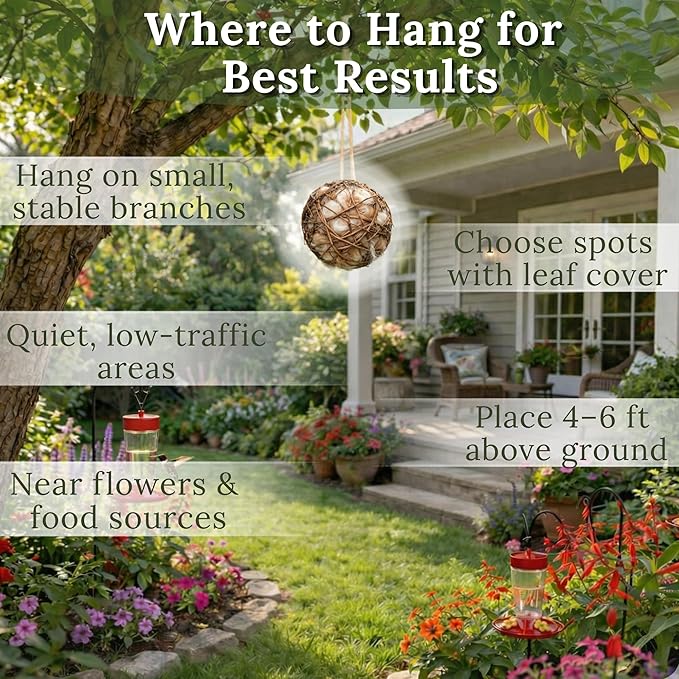 Hummingbird Nesters Bird Nesting Material Holder for Wild Birds Humming Bird House Materials Gifts for Bird Watching Nature Lovers Refillable Outdoor Bird Station (3 Balls Safe Nesting Starter Kit)