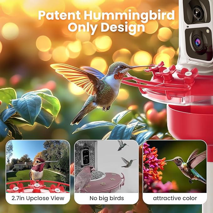 Soliom Hummingbird Feeder with Camera, Smart Feeder Camera with 2K Live View AI Identify, Leak Proof&Ant Moat&Bee Proof, Outdoor Pole/Hook Hanging, Ideal Gift for Family, 16 OZ Red