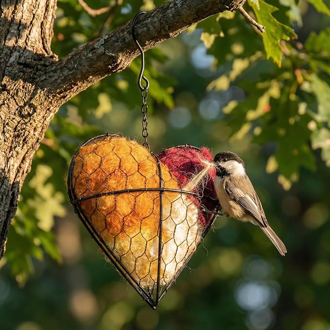 Handmade Alpaca Fiber Heart Bird Nesting Holder for Garden Birds — Cozy Outdoor Gift-Harvest