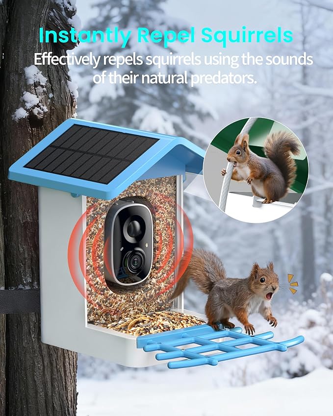 isYoung Smart Bird Feeder with Camera, 2.5K QHD Resolution, AI Identify 16000+ Birds, AI Auto-Capture & Motion Detection, IP65 Water-Resistant, 5W Solar Powered, Best Gift for Bird Lovers（Blue）