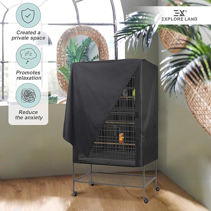 Explore Land Pet Cage Cover - Good Night Enclosure for Bird Critter Cat House to Small Animal Privacy & Comfort (Medium, Black)