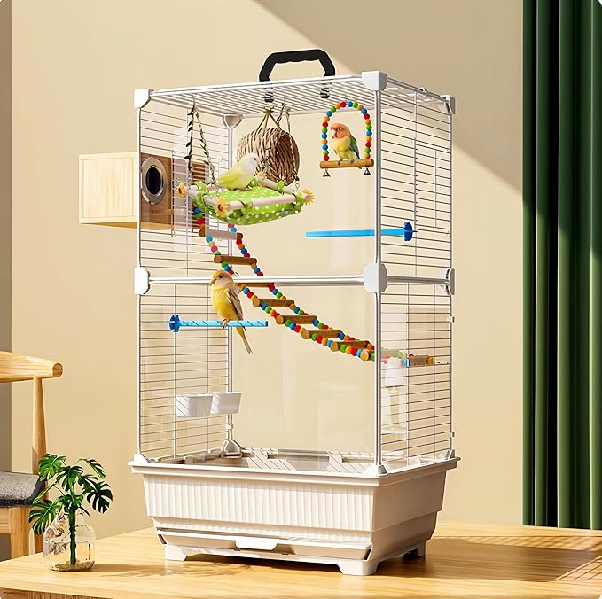 Bird Nest for Cage Parakeets Sleeping Bed Hanging Bird Hammock Parrot Bed Nest Wooden Perch Stand Swing for Conure, Budgie, Lovebird, Finch, Small Pets-Rectangle