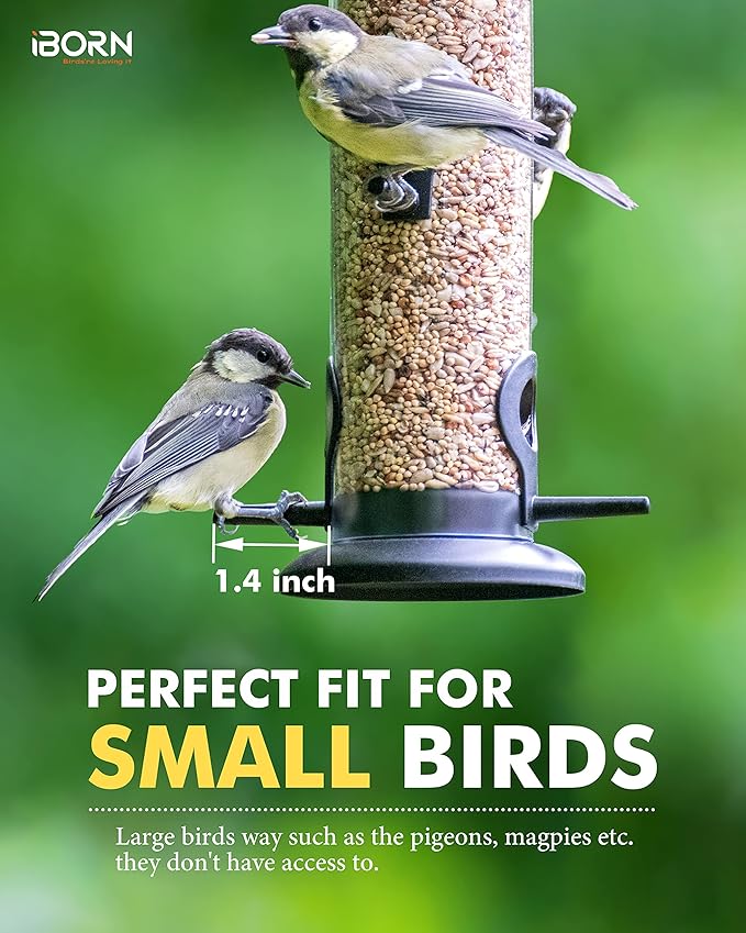 iBorn Metal Bird Feeders Black Wild Bird Feeder for Outdoors Hanging All Metal Black Finishing 15 Inch 6 Port(Seed is not Included)