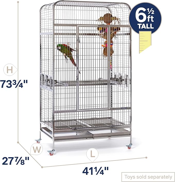 Prevue Pet Products Imperial Extra Large Stainless Bird Cage - Big Birdcage Ideal for Parrots, Cockatoos, Macaws, Included Perch and Cups, Durable Cage with Wheels - Gray, Extra Large