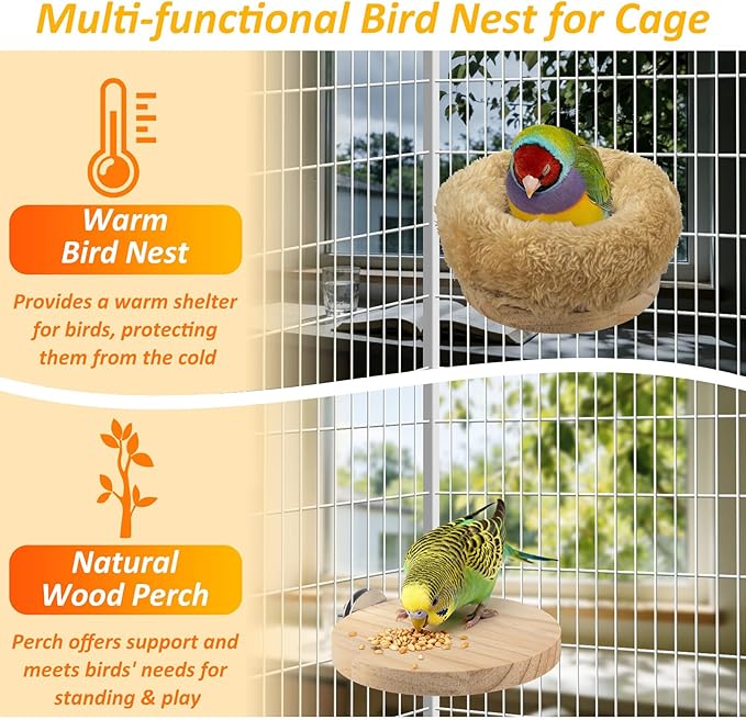 DBNESS Small Bird Nest for Cage, Removable Plush Parrot Hammock Warm Resting Perch Platform for Budgies Cockatiel Conure Parakeet Hamster Washable Breeding Sleeping Lay Eggs Nesting
